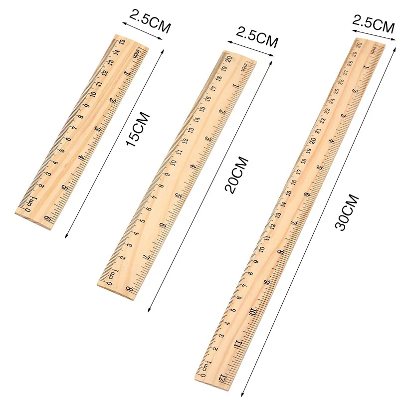 Regla métrica de madera de doble cara, herramienta de medición de precisión, aprendizaje, papelería de oficina, 15cm, 20cm, 30cm