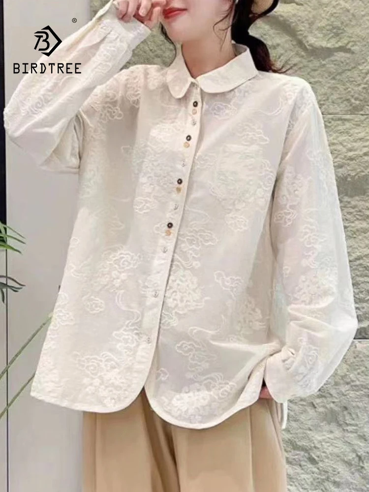 

Новая женская хлопковая рубашка с длинным рукавом на лето 2026, с отложным воротником и вышивкой, в стиле Mori Girl, ретро, японский стиль, свободная блузка T64353CC