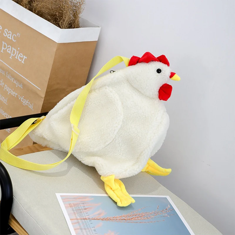 Borsa a forma di pollo borsa a tracolla con cerniera per donna borse morbide alla moda borse a tracolla in peluche a forma di gallina carine 2024