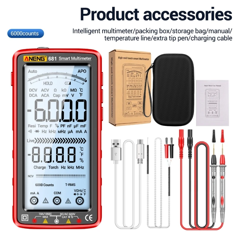 Imagem -03 - Multímetro Recarregável Usb Voltímetro Digital Tela Lcd Auto-variação Multitester Capacitância Resistência Frequência Atacado