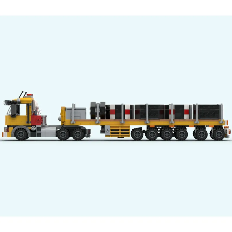 MOC-211903 نموذج مكعبات بناء المقطورة المسطحة والشاحنة الهندسية والصابورة، 727 قطعة، هدية لعبة عيد ميلاد الأولاد والأطفال #1