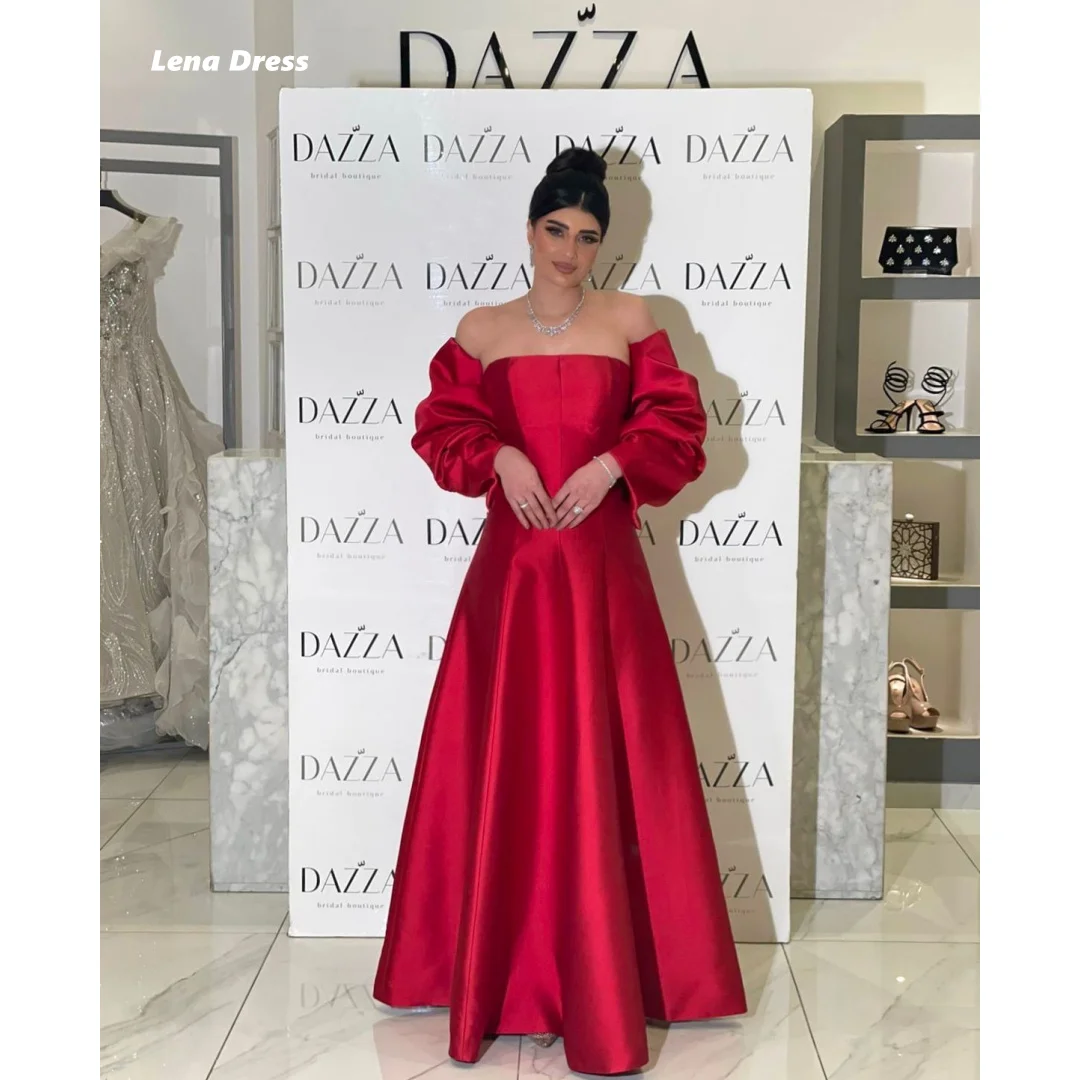 

Lena Red Luxury Women Evening Dress Women Elegant Party Dresses Woman Wedding Satin Custom Made Off the Shoulders Line A Prom