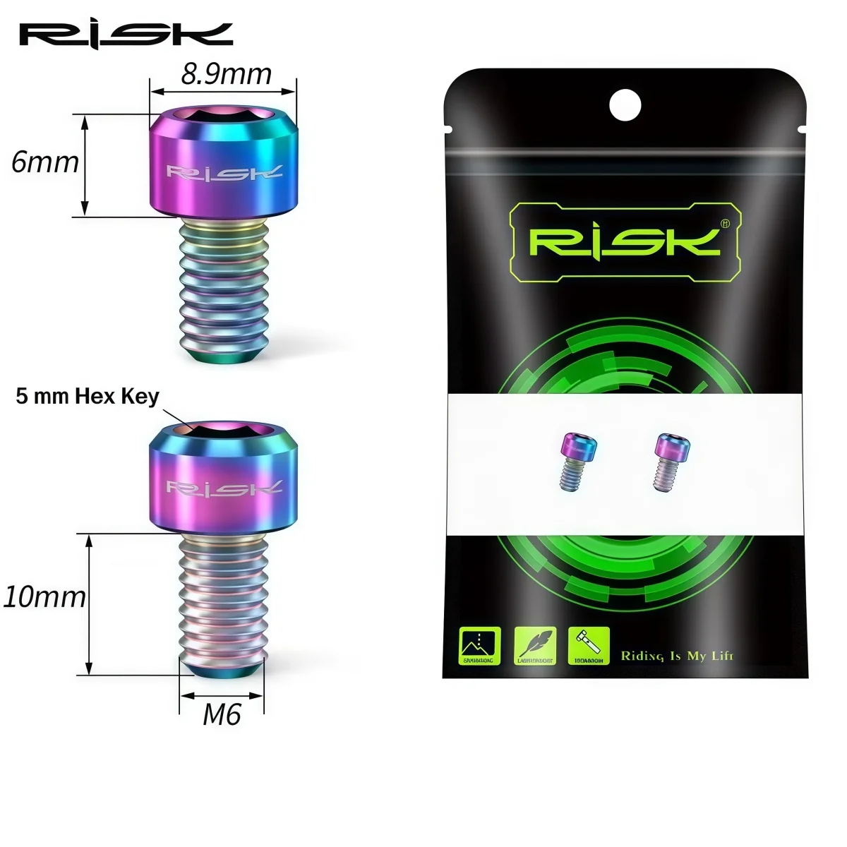 RISK RT031 Titanium M6 x 10mm Bicycle Brake Cable Pinch Bolts – MTB V-Brake & Road Bike C-Clamp Brake (Gold Black Iridescent) - view 4