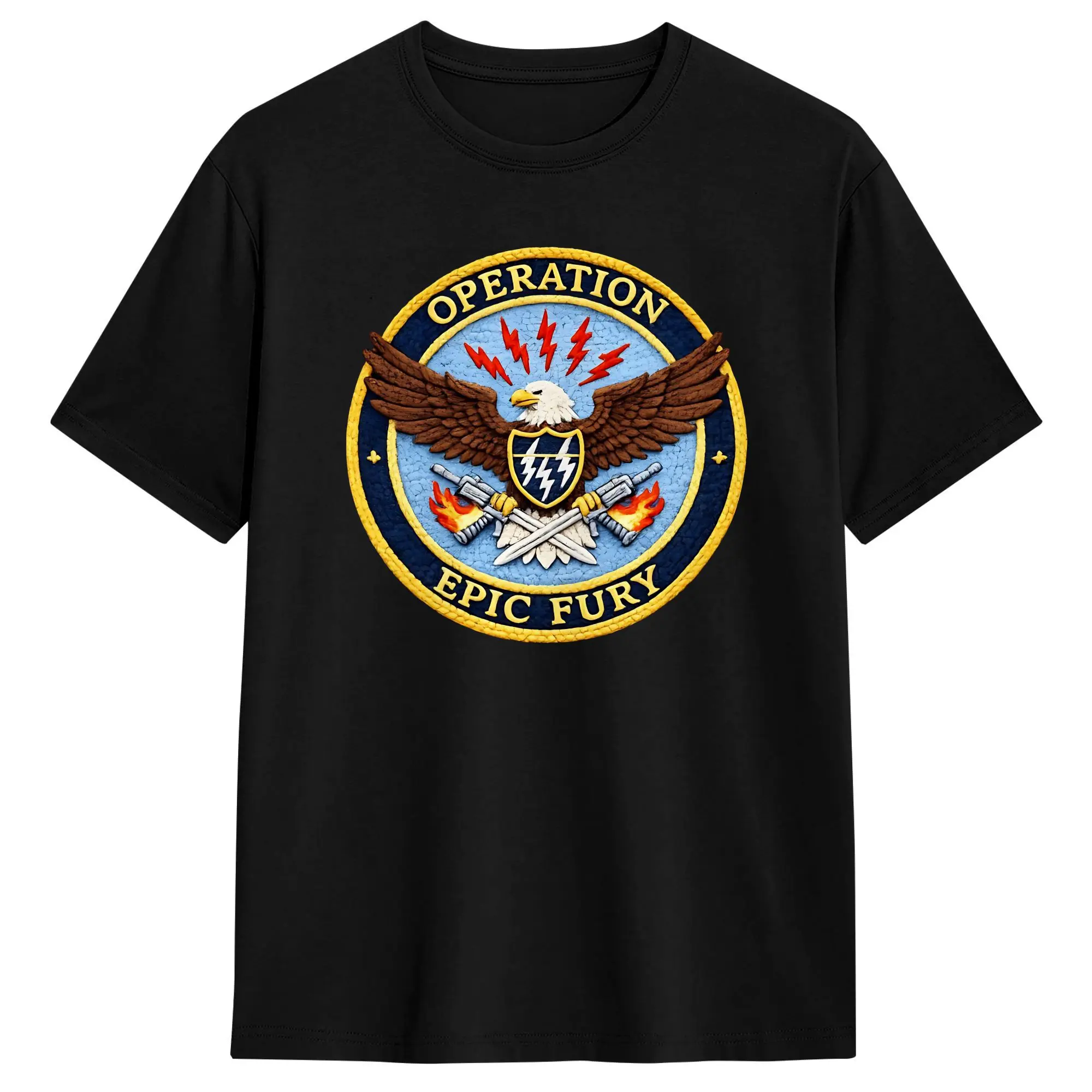 Men's Operation Epic Fury US Eagle Epic Fury Force T-Shirts  Cotton Top Tees Summer Y2K  Crewneck Hippie Loose Tshirt