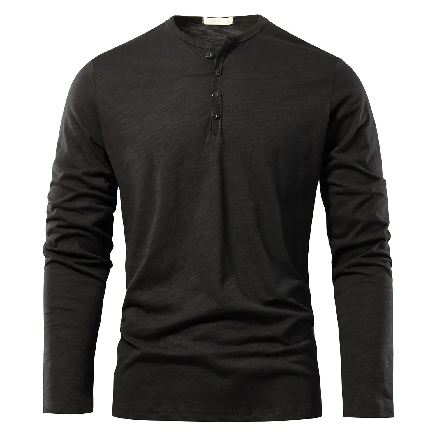 Autumn Solid Casual Mens T-shirts Henery Neck  Long Sleeve T Shirt for Men Breathable Male Tops Classic Versatile Clothes