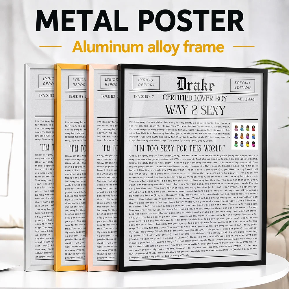Drake Way 2 Sexy Lyrics Framed Aluminum Metal Poster Customized Hip Hop Tribute Wall Art Perfect In Room For Vinyl Collectors