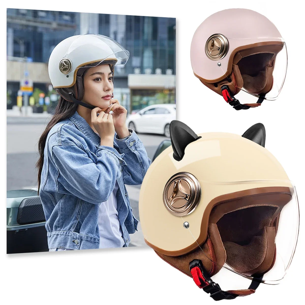 

2025 New Motorcycle Helmet ABS Shell EPS Liner Anti-Scratch PC Visor Multiple Colors Available Breathable Cat Ears Optional