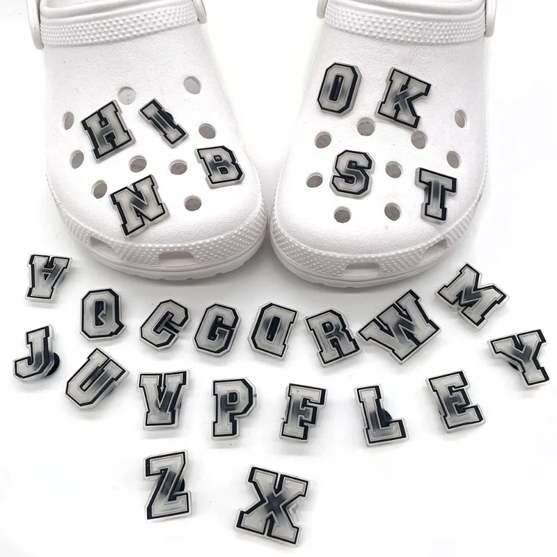 26Pcs Luminous Letter Shoe Charms for Clog Sandals Shoe Decoration Number Alphabet Characters DIY Shoes Pins for Boy Girl Women