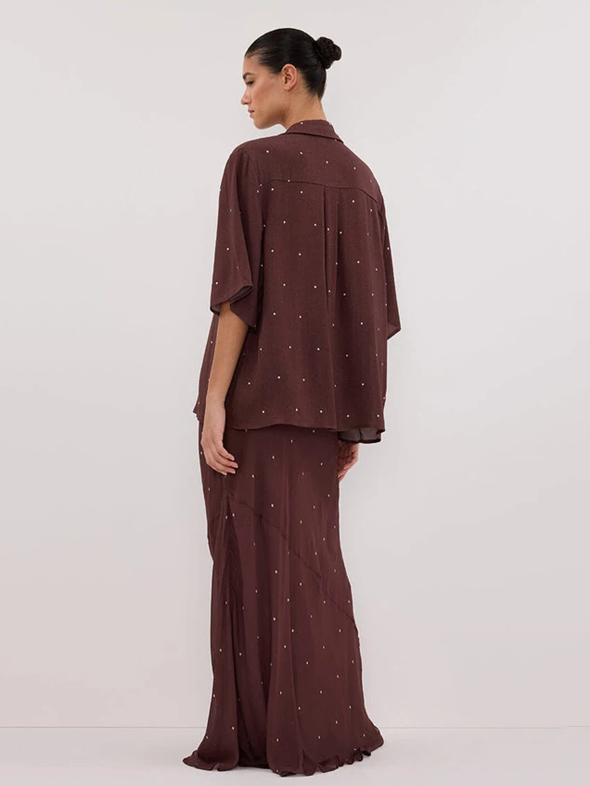 Marthaqiqi Printing Ladies Pajamas Set Half Sleeve Nightgowns Turn-Down Collar Sleepwear Long Skirt Loose Female Nightwear Suits