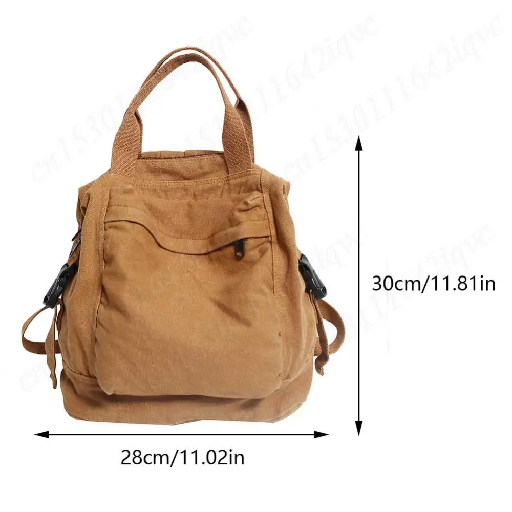 Ransel Perjalanan Kanvas Vintage Kasual Daypack Warna Solid Tas Sekolah Hippie Ransel Wanita Kasual Tas Komuter Estetik
