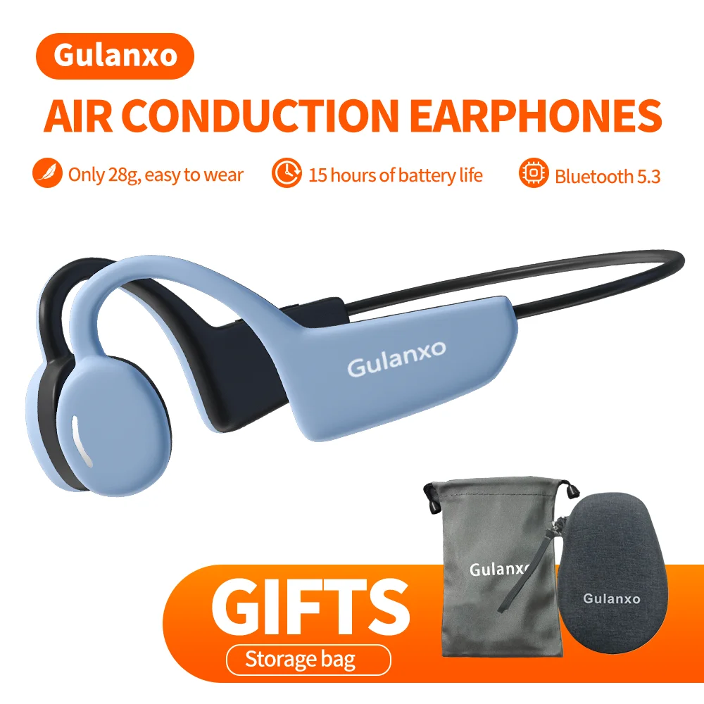 Gulanxo Wireless Bluetooth headset Bone Conduction Earphones Bluetooth 5.3 with Microphone Waterproof Sports Running Fitness