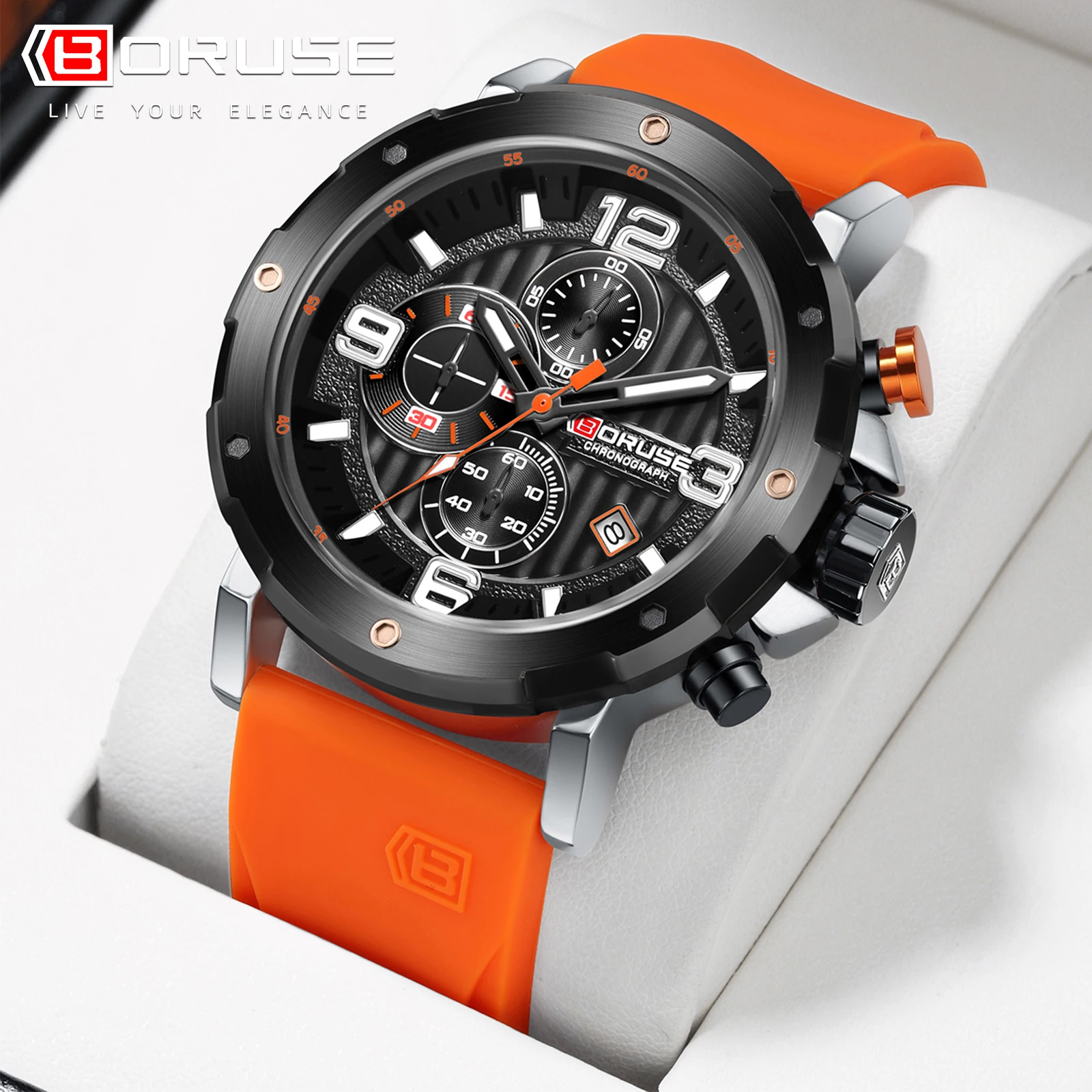 BORUSE Watches for Men Business Casual Wrist Watches Male Silicone Quartz Watch Waterproof Man Sports Watches Relogio Masculino