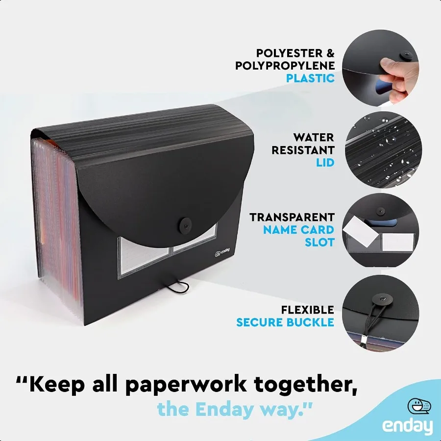 Accordion File Organizer 24 Pocket Expanding File and Cover Folder with Labels Plastic Portable Desktop Letter A4 Paper Documen