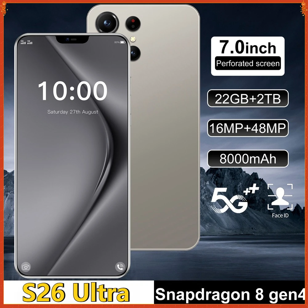 Новый дешевый смартфон 5G 7,0HD для S26 Ultra Snapdragon 8 gen4, двойная SIM-карта, 22G + 2 ТБ, сотовый телефон, мобильные телефоны Android, разблокированные