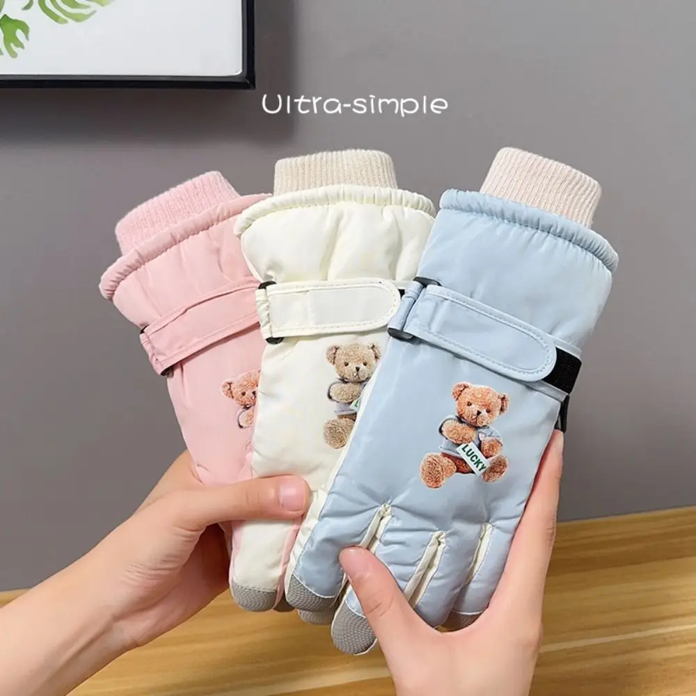 

Милые лыжные перчатки с сенсорным экраном, милые зимние теплые перчатки с медведем, аксессуары для мотоциклов с полным пальцем, перчатки для вождения, горный велосипед