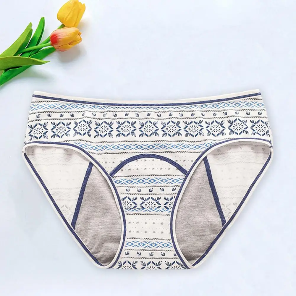 

Women Menstrual Underwear Geometric Print High Waist Period Leakproof for Women Elastic Menstrual Underpants with for Females