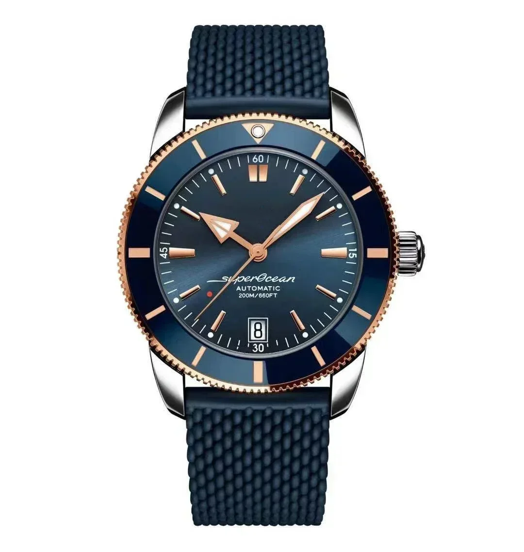 Luxury New New Mens Superocean Automatic Mechanical Watch Ceramic Black Blue Rubber Rose Gold Sport Watches