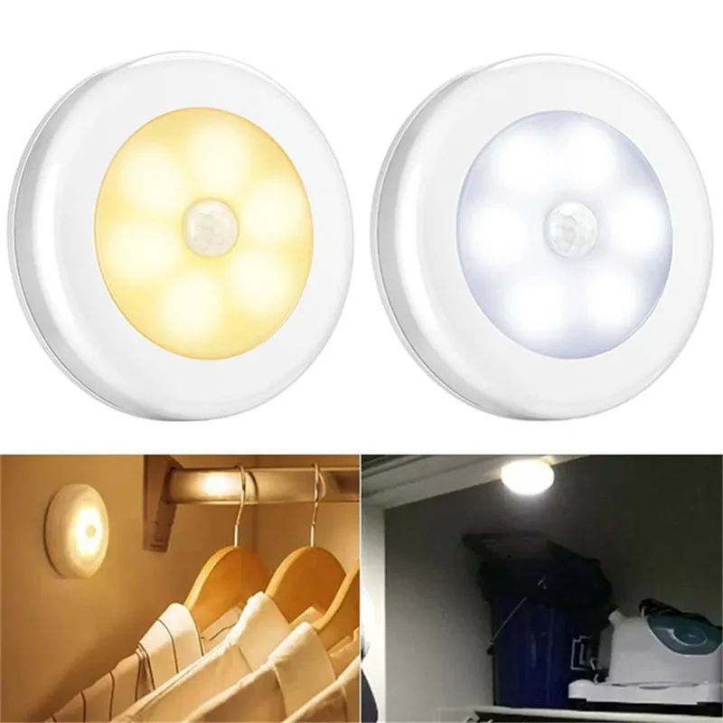 Motion Sensor LED Night Light Battery Powered Magnetic Suction Round Night Lamp for Bedroom Cabinet Wardrobe Closet Lighting