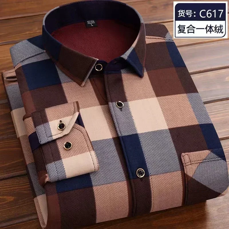 

Autumn Winter Men's Long Sleeve Warm Plaid Shirts Thick Fleece Jackets for Men Quality Casual Tops Men Vintage Pullovers Sweater