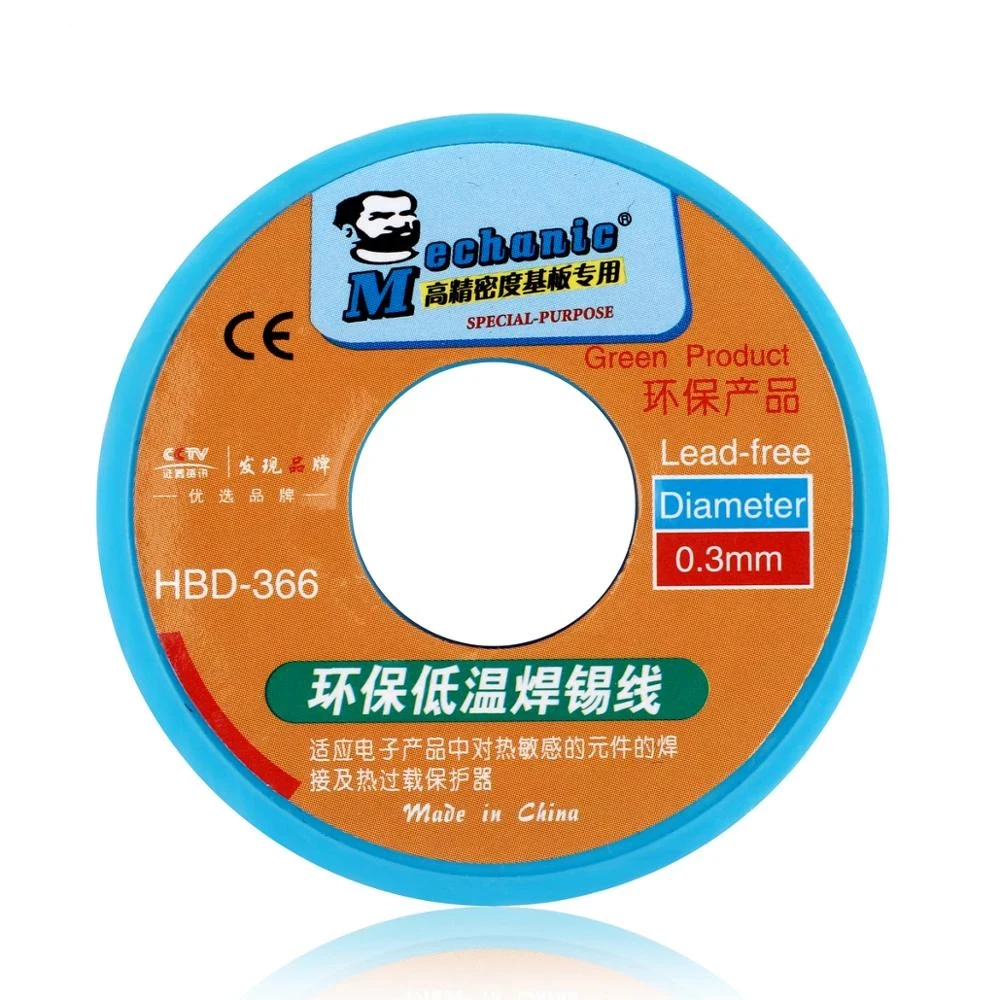 MECHANIC  HBD-366 210℃ Lead Free Low Temperature Degree Melting Point Soldering Wire 0.6 0.8 0.5 0.4 0.3mm for BGA Solder Wire