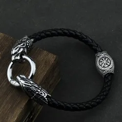 Viking wolf Charm Bracelet Men's Stainless Steel Wolf Head Punk Bracelets With Rune Jewelry