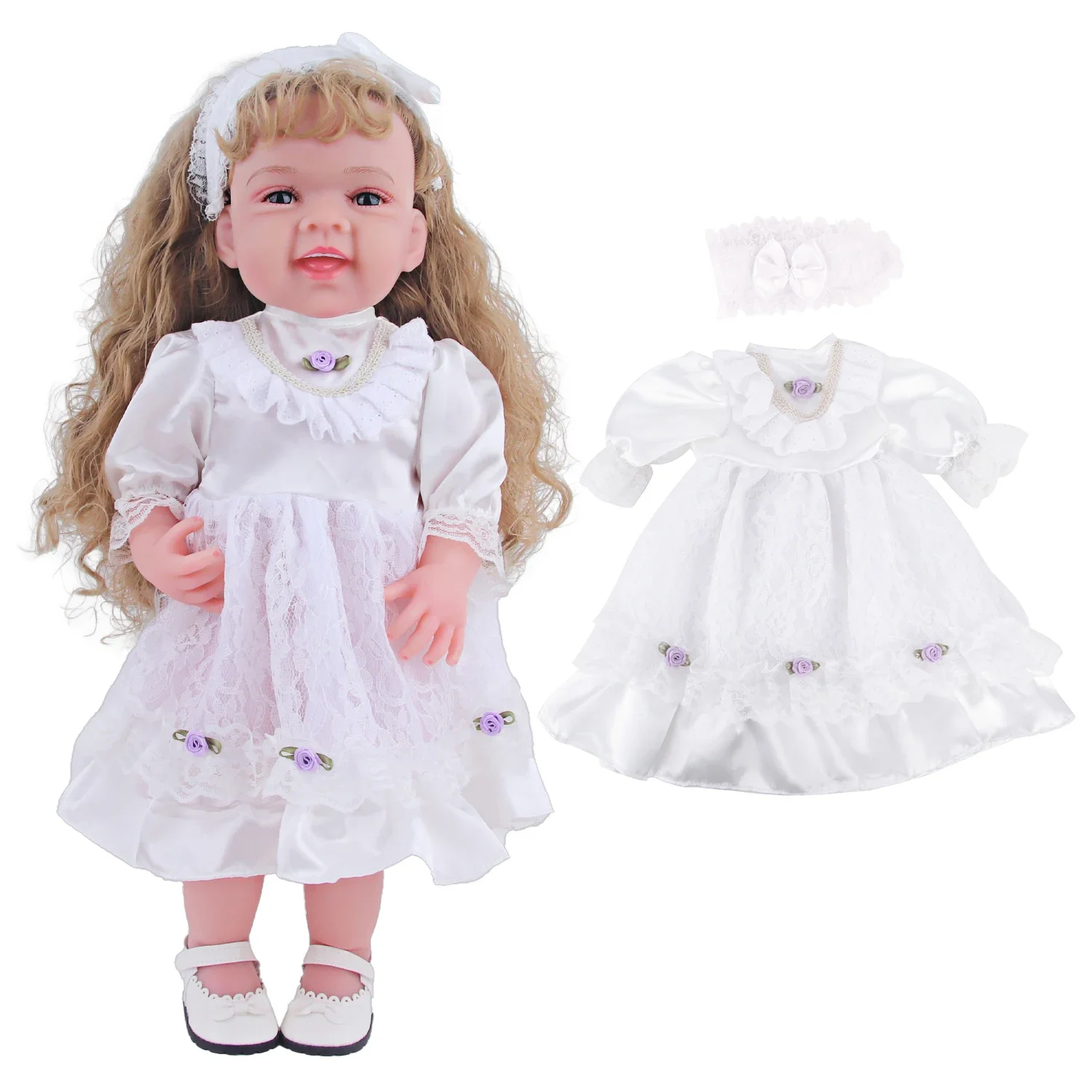 Reborn cm menina boneca vestido de princesa nova saia branca bonito roupas vestuário para Polegada bonecas da menina do bebê brinquedo acessórios 22