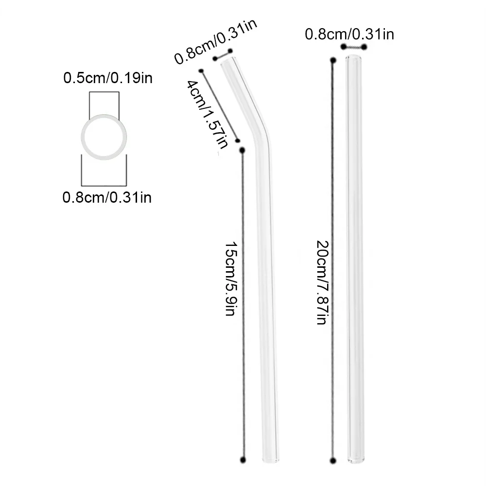 12Pcs Reusable Glass Straw Set High Borosilicate Smoothie Cocktails Straw Healthy Eco Friendly Drinking Straw with Clear Brush