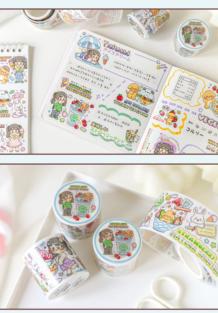 1 Roll Berry Jam Zomer Ijs Meisje Speciale Olie Washi Papier Tape Hand Account Diy Materiaal Decoratieve Stickers