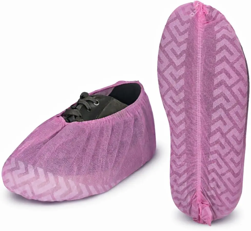 

Disposable Shoe Covers Non-Slip, 100 Pack Pink Booties for Clean Rooms, Salons, and Home Use