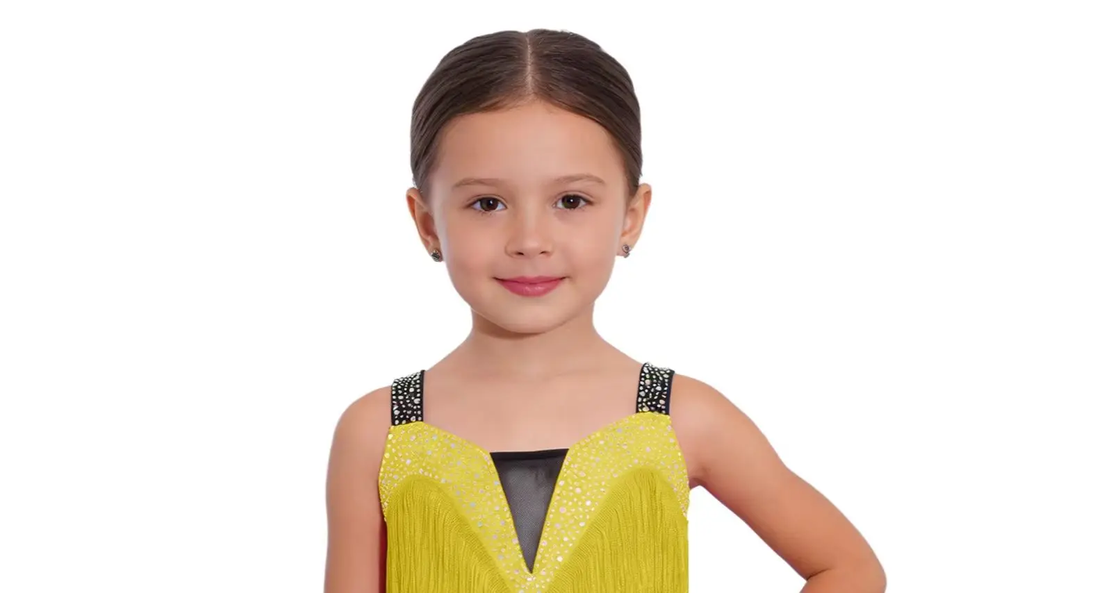 

Детский костюм для латиноамериканских танцев для девочек: топ с широкими бретелями и бахромой, юбка со стразами для балета, танго, бальных танцев