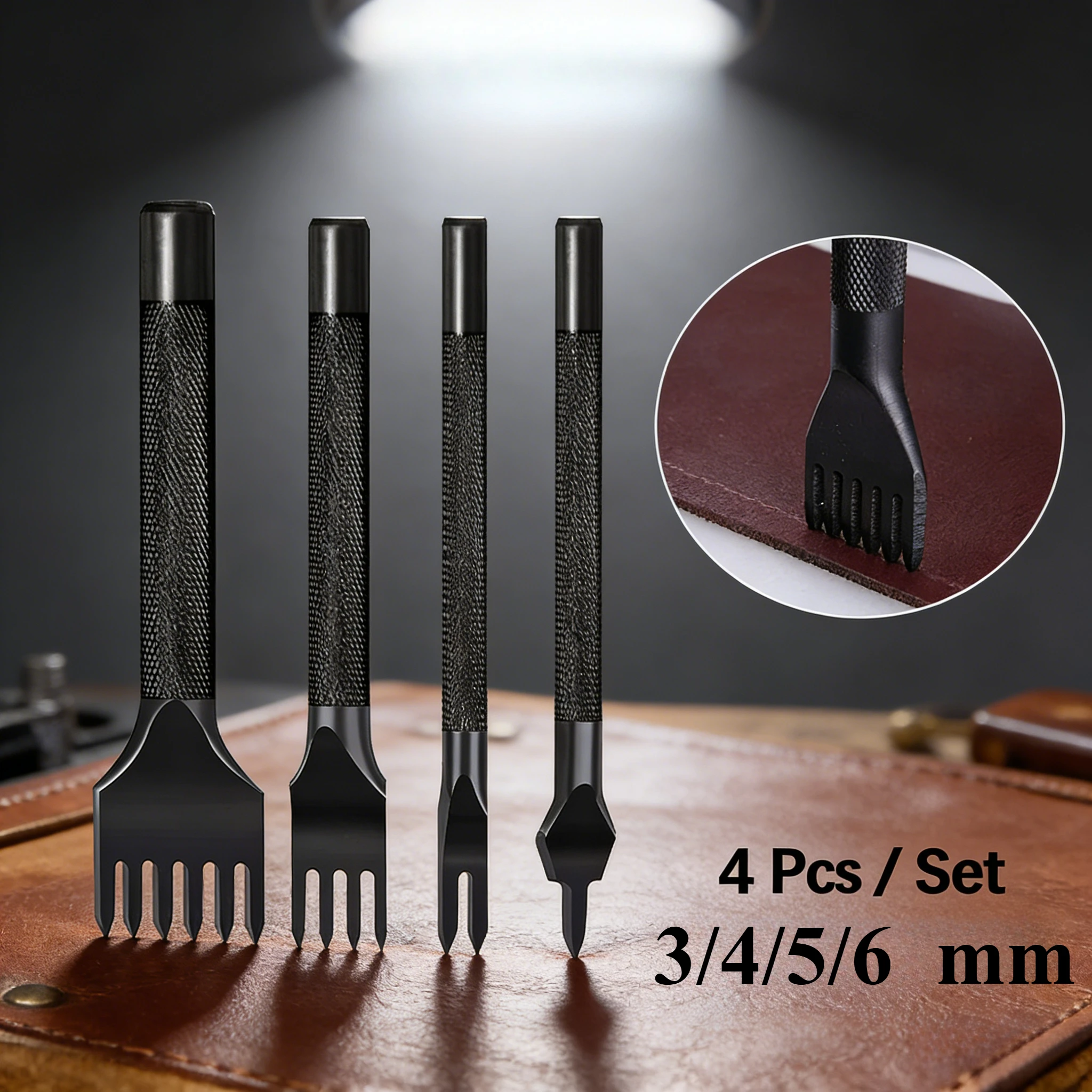 

4Pcs Leather Punch Set Sewing Stitching Chisel 1 2 4 6 Prong Hole Punch Tool DIY Leathercraft Kit