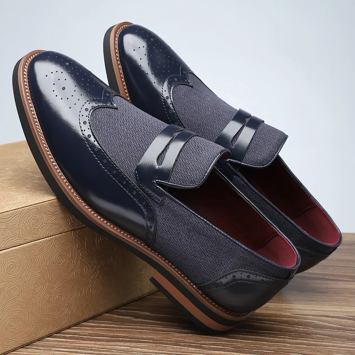 EAGSITY Two-material panel design Fashion Men's loafer slip on shoes casual outdoor footwear leisure street style men shoes