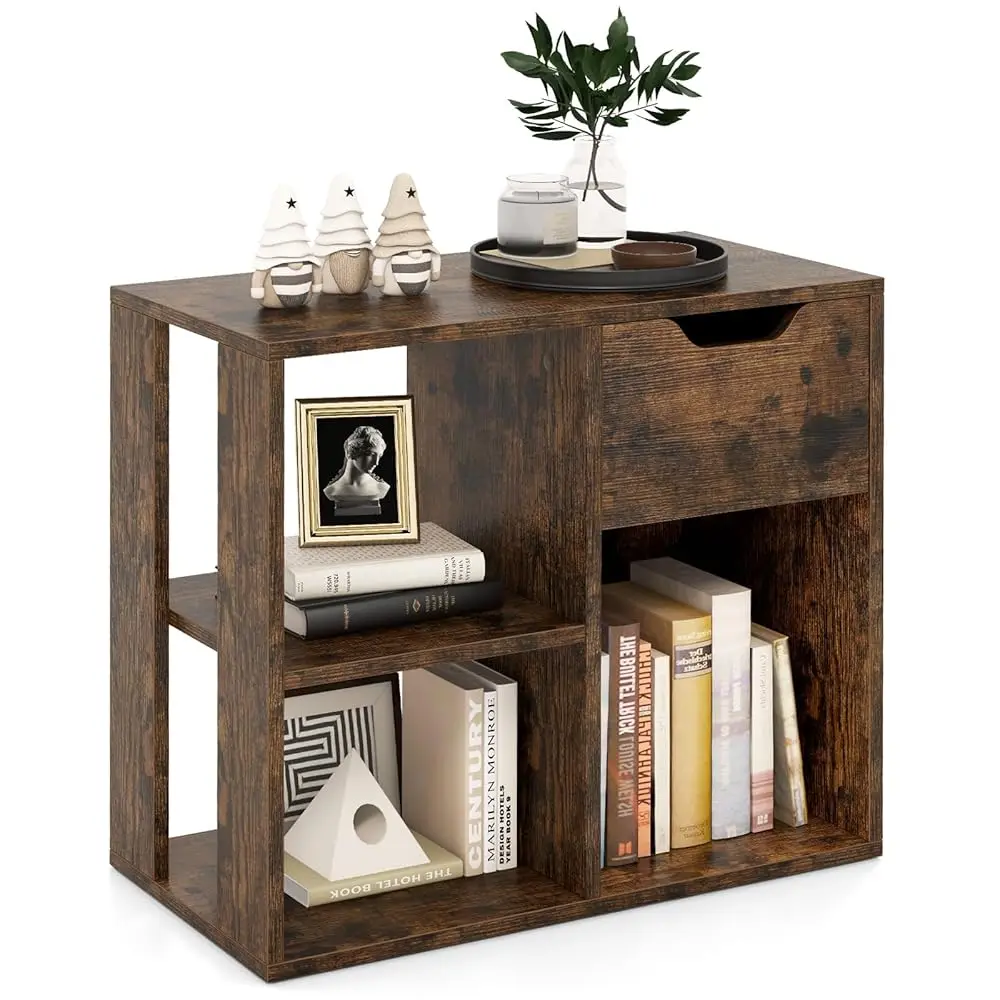 

3 Cube Bookcase With Drawer, 2 Tier Bookshelf For Small Space, Modern Freestanding Display Ra With Open Shelves, Book Case,