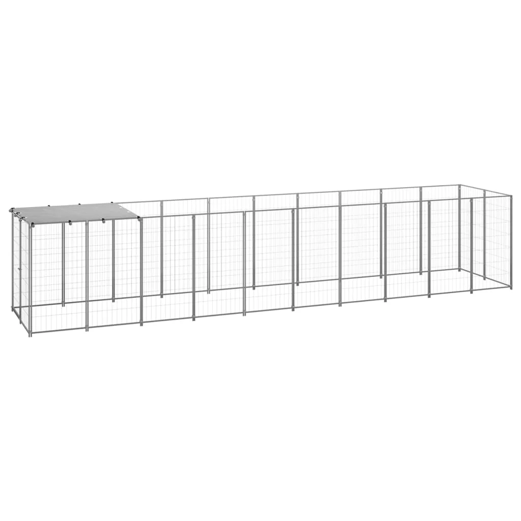 Silberner Hundekäfig 6,05 m² Stahl-Haustierzaun zur Dekoration, Hundeproduktebedarf