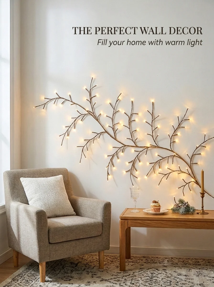 Bendable LED Willow Branch Light Warm White Fairy Vine Light DIY Twig Lamp Wall Home Bedroom Wedding Christmas Holiday Decor