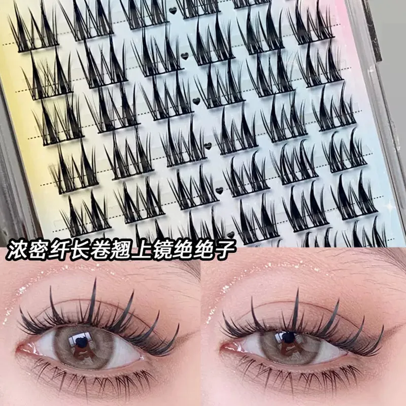 Double Pointed Wheat False Eyelashes Natural Slender Thick Little Devil Hard Stem Single Cluster Grafting Lash Extension 10-13mm