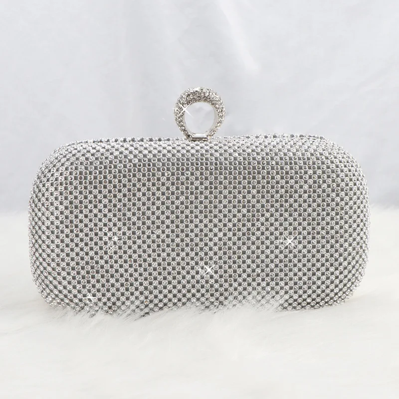 2023 New Women Full Side Diamond Clutch Bags Bling Wedding Banquet Bags Ring Wallets For Ladies 3 Colors Drop Shipping