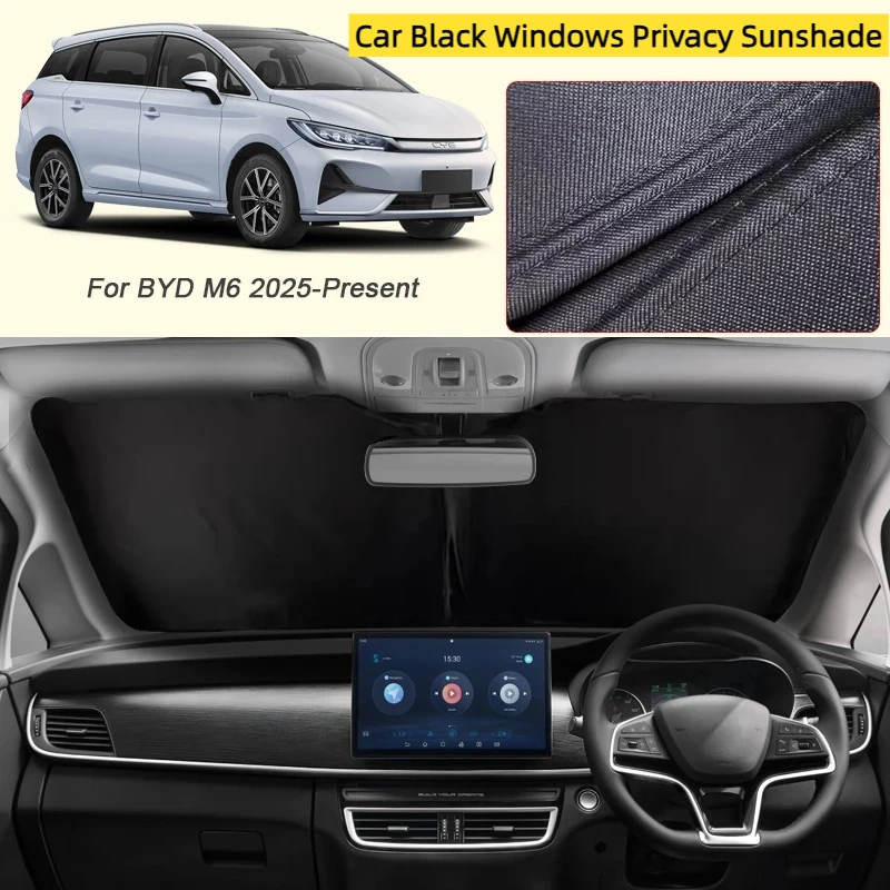 

Для BYD M6 2025-2026 автомобильный черный оконный солнцезащитный козырек с защитой от УФ-лучей, теплоизоляционный защитный чехол, аксессуары для интерьера
