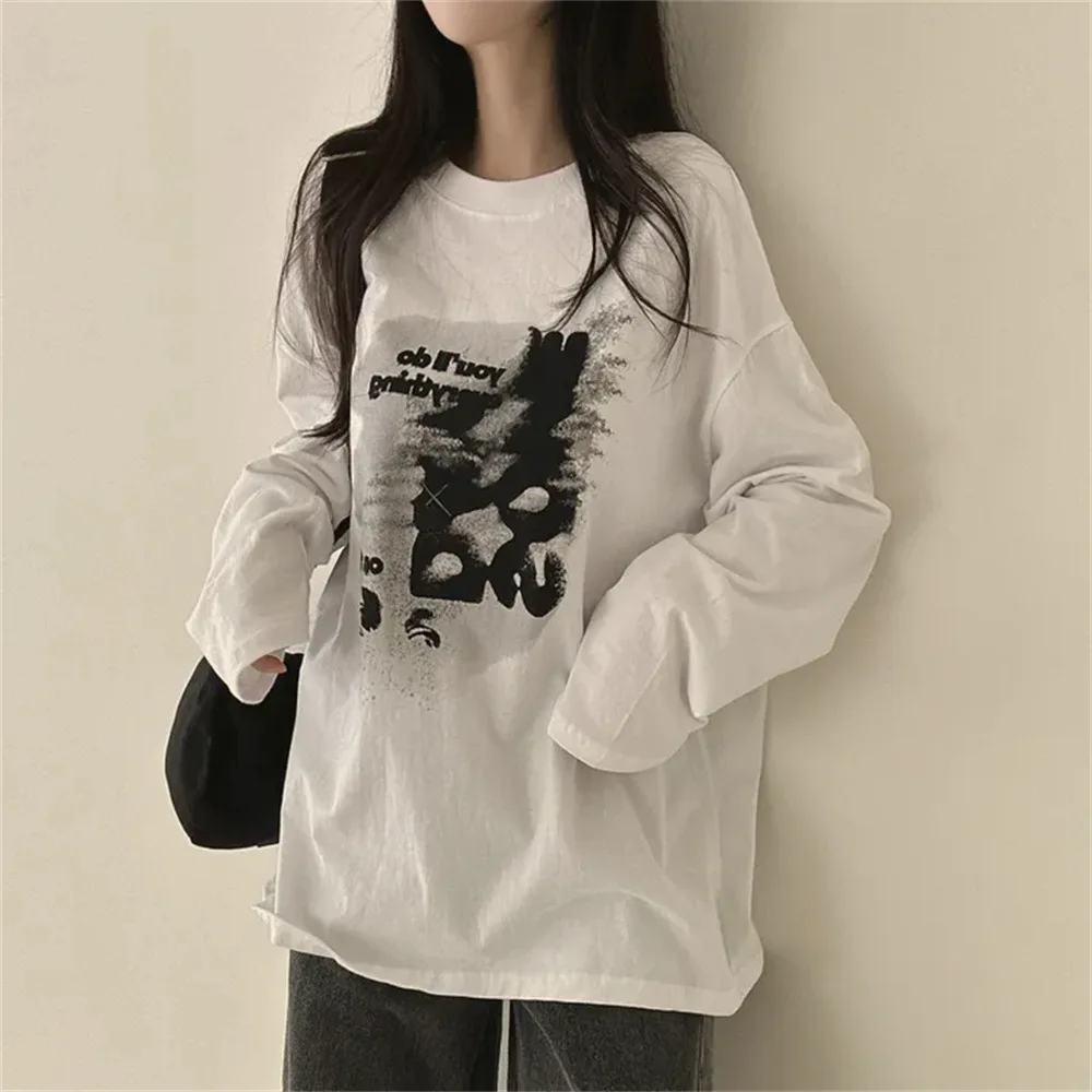 Gothic T Shirt Women Long Sleeve loose Y2k autumn Vintage cotton T Shirt  printed Tops Streetwear Korean Style Funny Tshirts