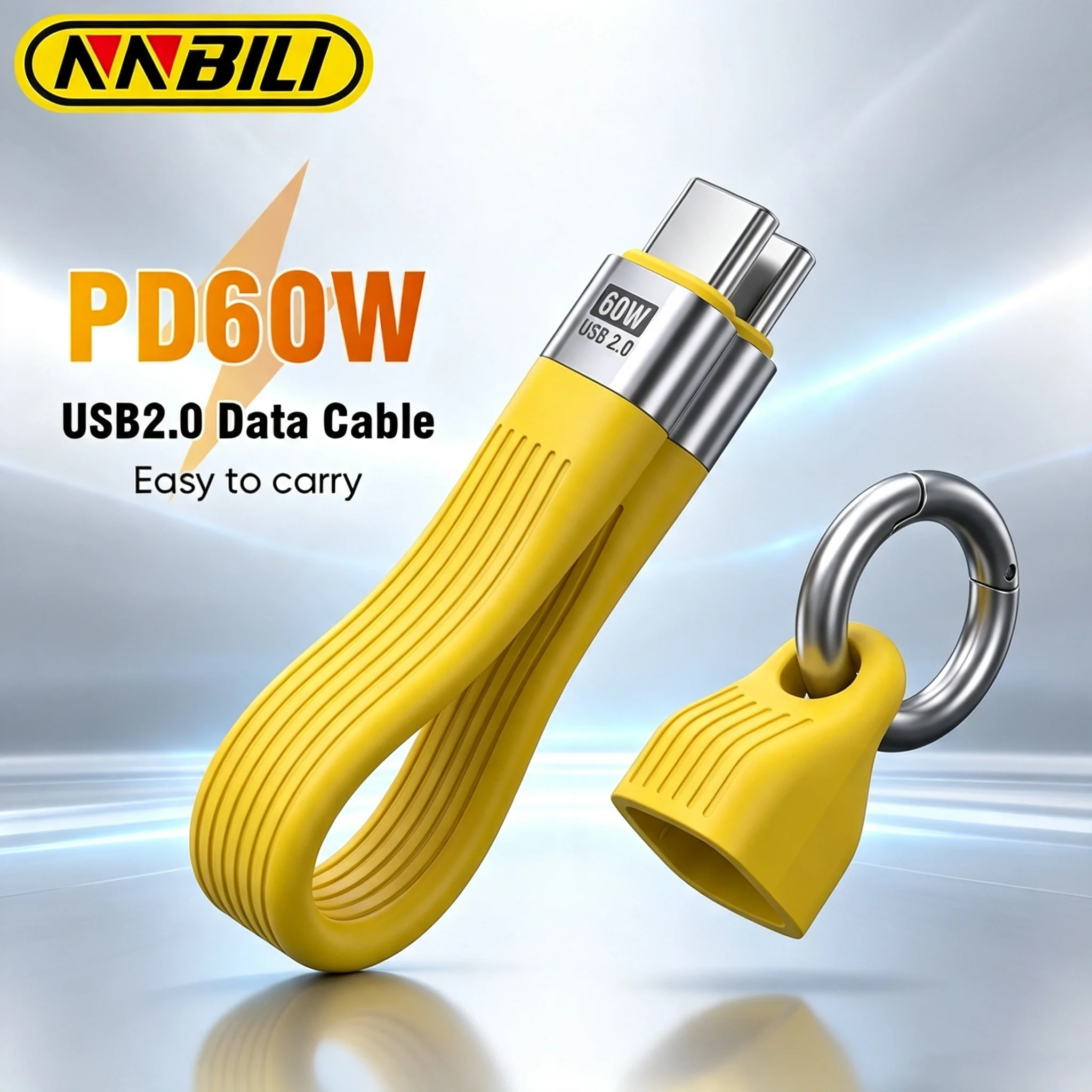 NNBILI Keychain 60W USB2.0 Short USB Type C To USB C Cable Fast Charging Type C Data Transfer Data Cord Charge Extension Cable