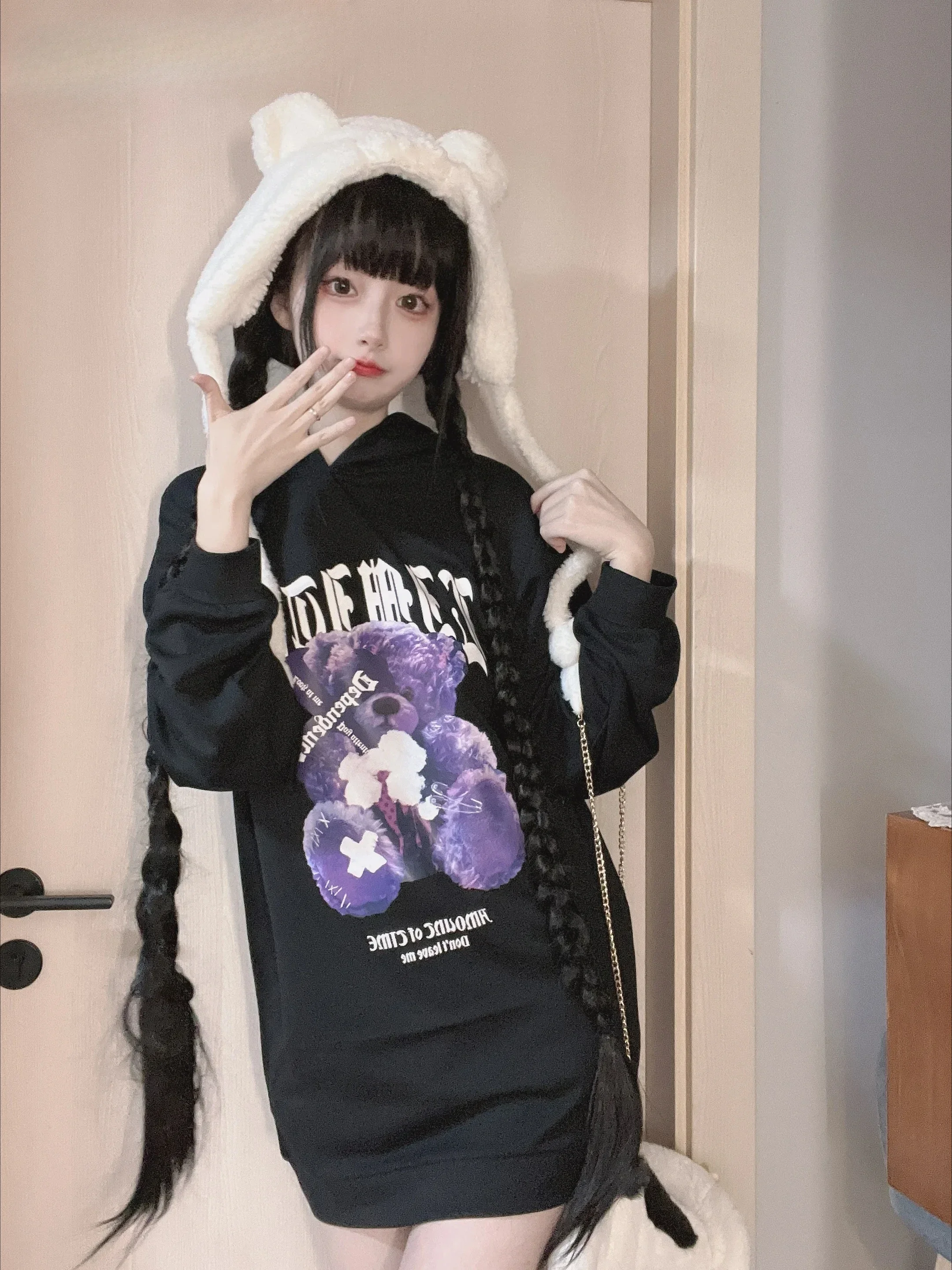 Daily Mining Mass- Produced Cartoon Hoodies Japanese Style Gothic Cute Hooded Sweatshirts Student Kawaii Long Sleeve Casual Top