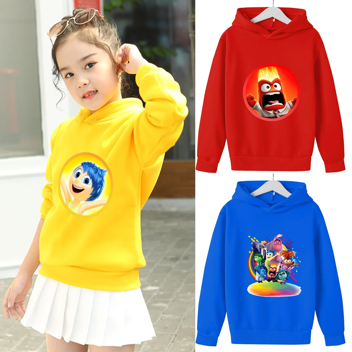 Inside Out 2 Disney Cartoon Kids Sweatshirt with Hat Thick Winter Pullover Tops Casual Hoodie Children Long Sleeve Clothes Gift