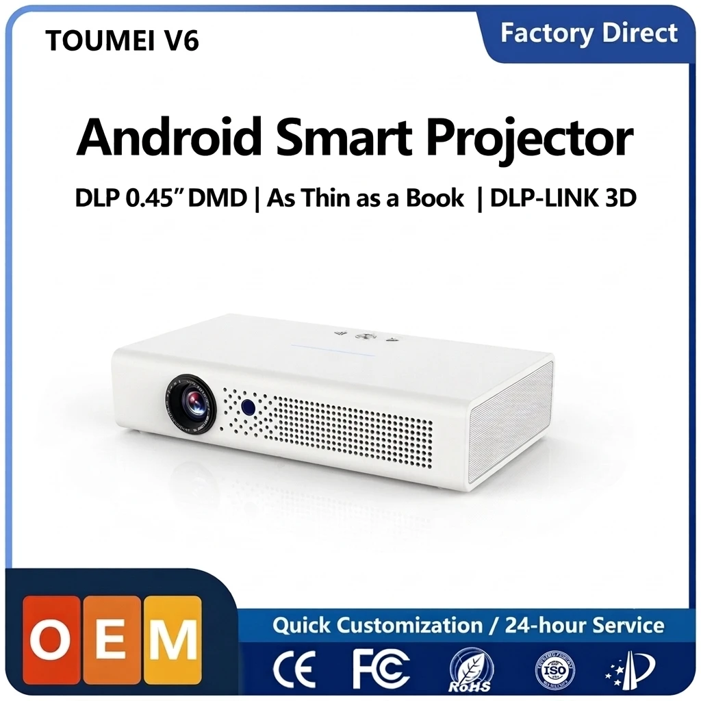 Factory Supply Android Smart DLP Mini Projector Built-in Battery Dual Band WiFi Bluetooth Portable Video Beamer Private Label