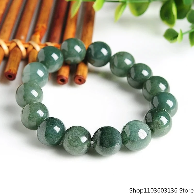 

Send Certificate 100% Myanmar Grade A Jade Bracelet Men Women Genuine Natural Jadeite Beads Elastic Beaded Emerald Bracelets