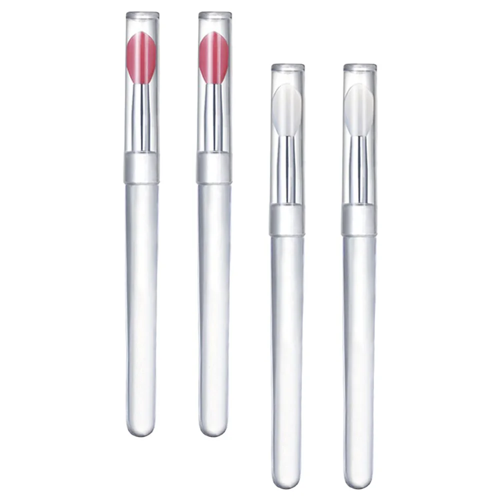 4 Uds. Pincel de labios de silicona con tapa Mini pinceles maquillaje sombras de ojos herramientas máscara cucharas Gel de sílice uso suministros de lápiz labial