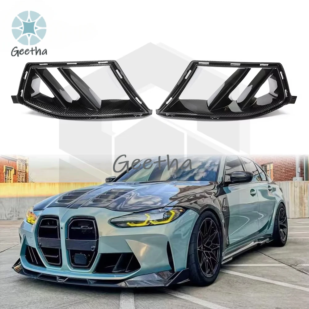 Real Dry Carbon Fiber R44 Style Dual Fin Ducts Trim for BMW G80 M3 G82 G83 M4 Front Bumper Vent Trim Air Intake Cover