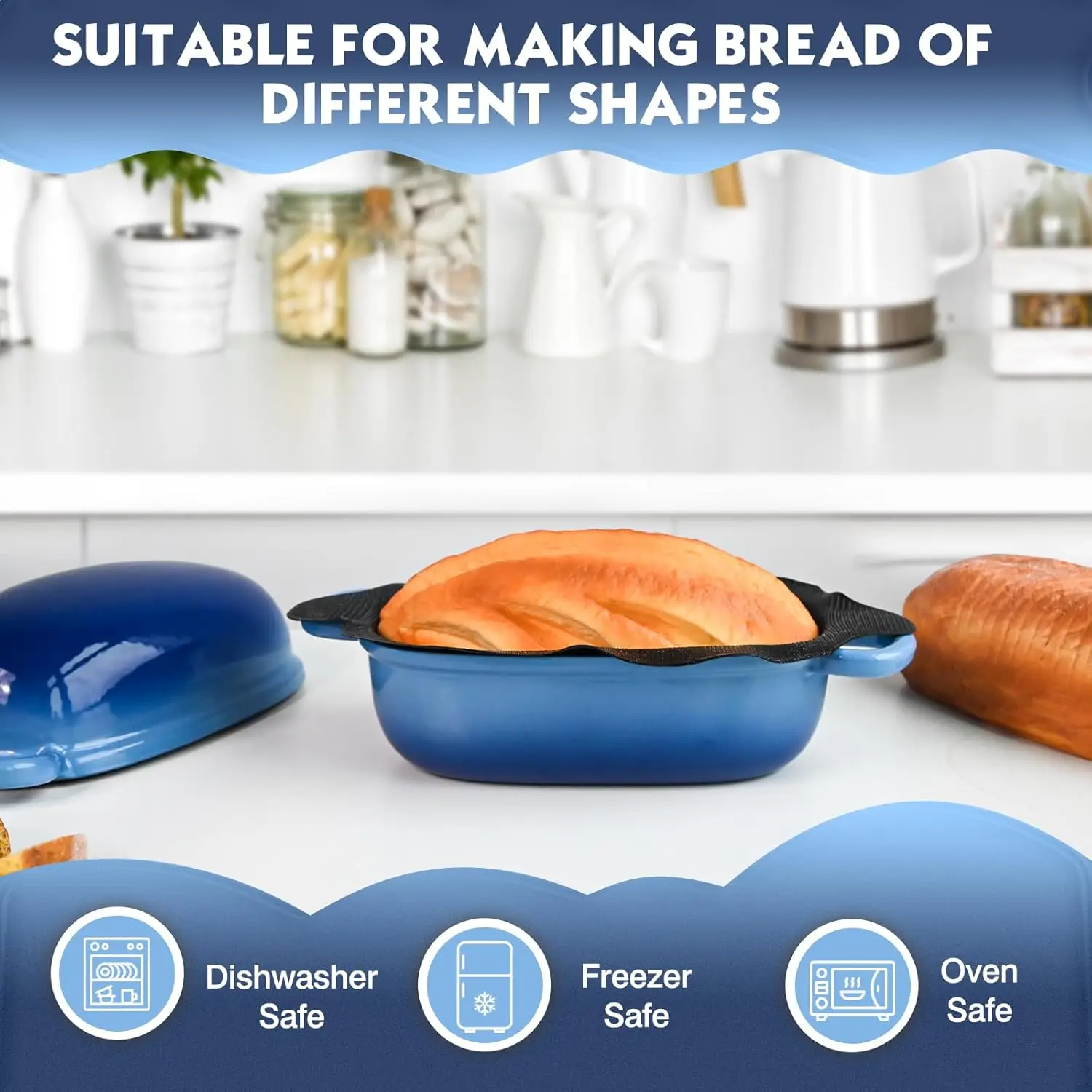 Dutch Oven for Bread Baking - 2.5QT Bread Pans for Homemade Bread with Perforated Non-Stick Silicone Liner Cast Iron Bread Pan D