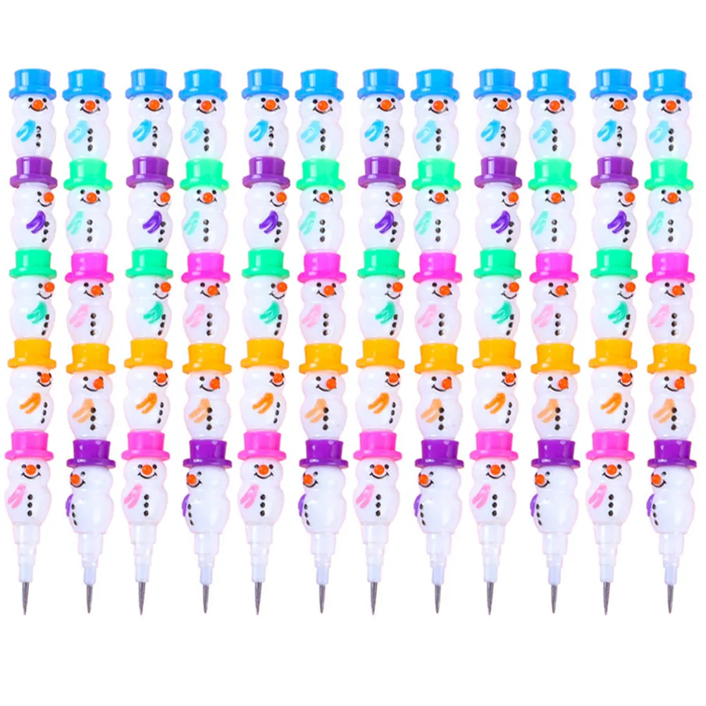 12Pcs Detachable Cartoon Stackable Pencils Plastic Writing Pencils Fun Snowman Design Super Smooth Writing Relaxing