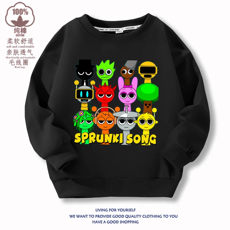 2024 Sprunki  Sweatshirt Christmas Hoodie Funny Cartoon Game Figure Children's Cotton Clothing Fashion Kids Halloween Clothes