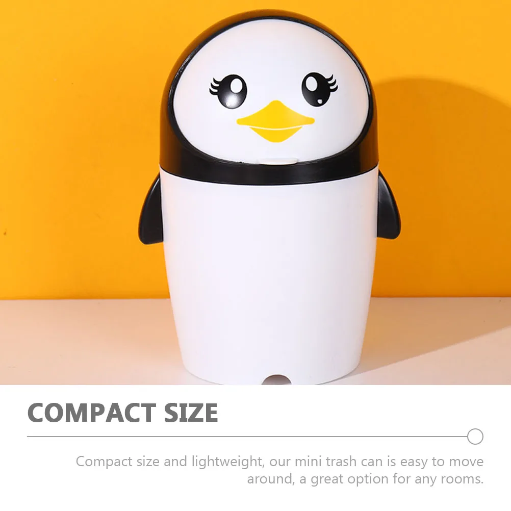 

Mini Penguin Trash Can Black White Desk Car Kawaii Waste Basket Cartoon Flip Lid Tiny Office Dorm Garbage Container Storage